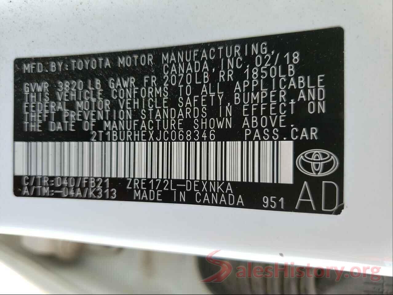 2T1BURHEXJC068346 2018 TOYOTA COROLLA