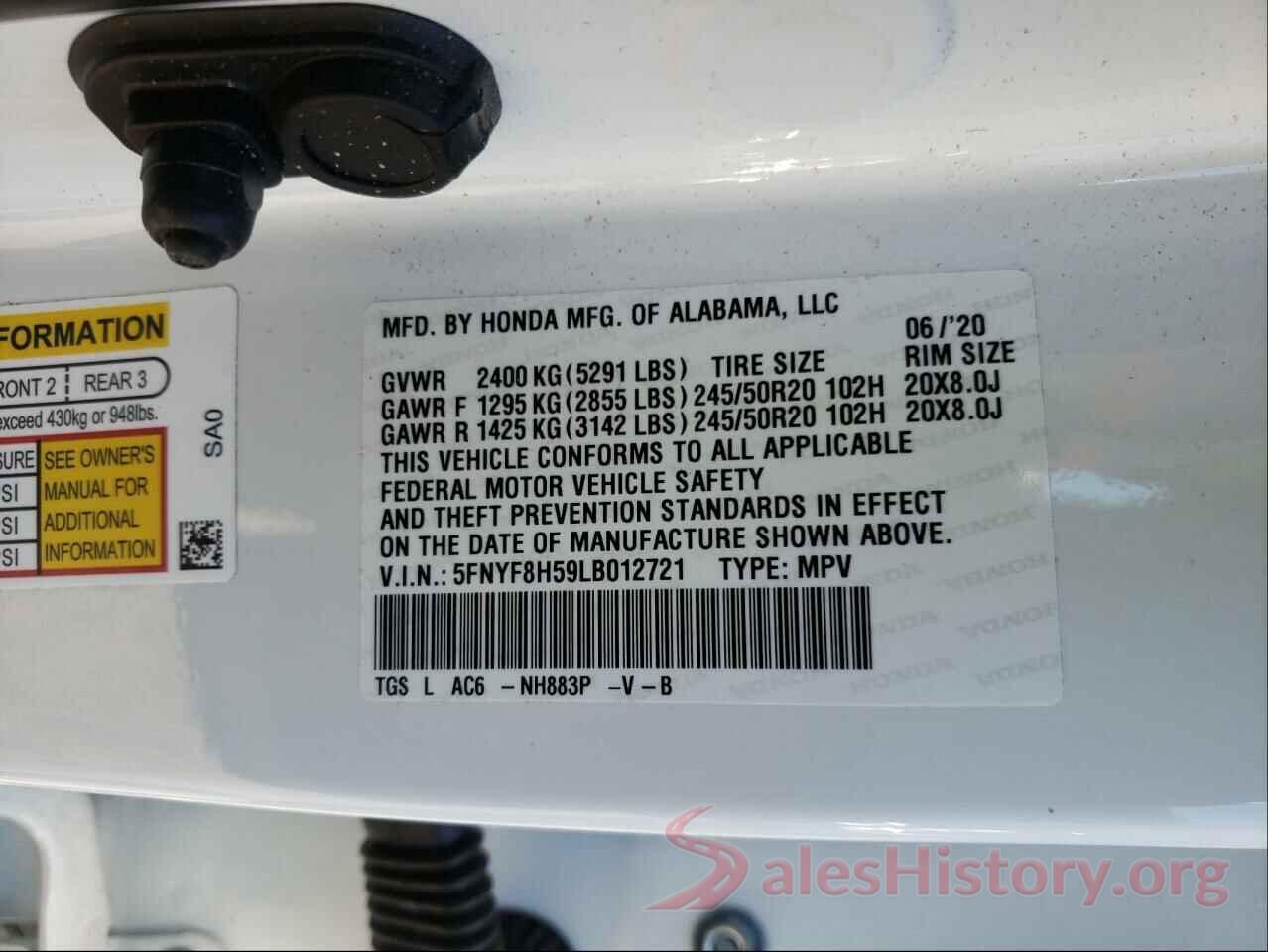 5FNYF8H59LB012721 2020 HONDA PASSPORT