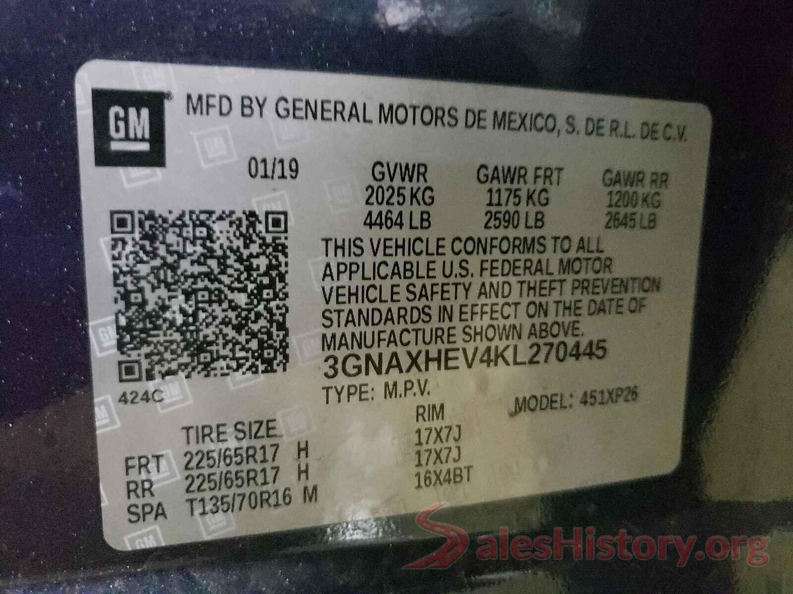 3GNAXHEV4KL270445 2019 CHEVROLET EQUINOX