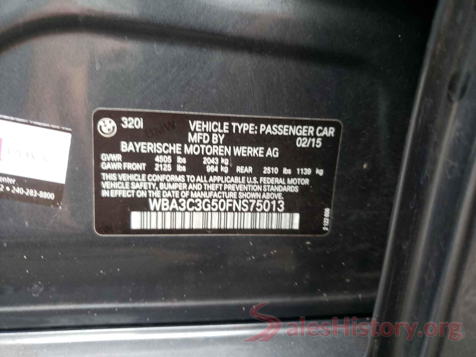 WBA3C3G50FNS75013 2015 BMW 3 SERIES