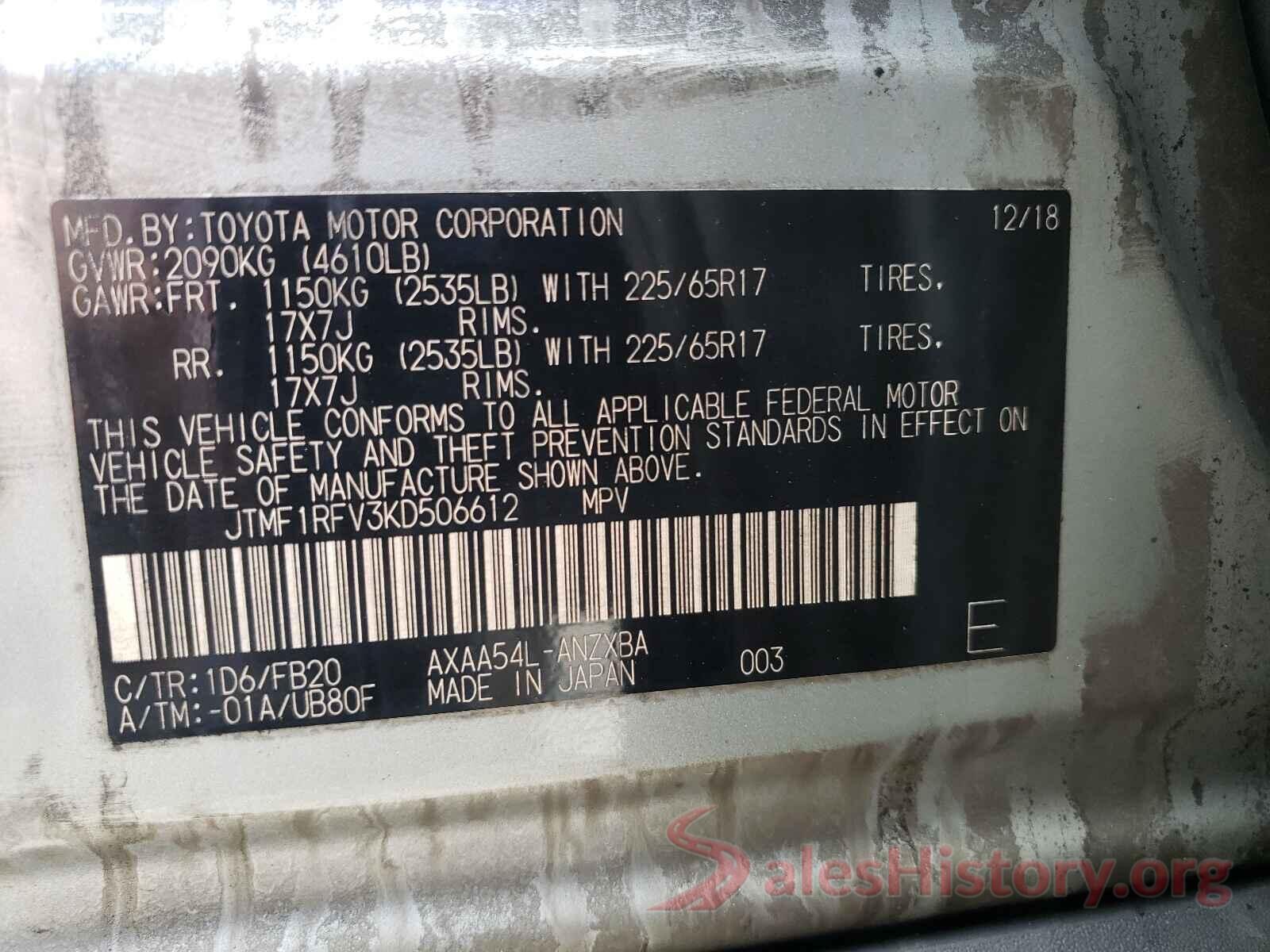 JTMF1RFV3KD506612 2019 TOYOTA RAV4