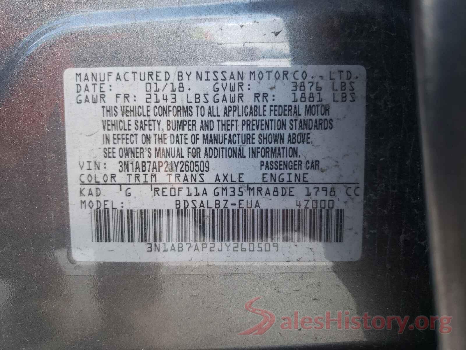 3N1AB7AP2JY260509 2018 NISSAN SENTRA