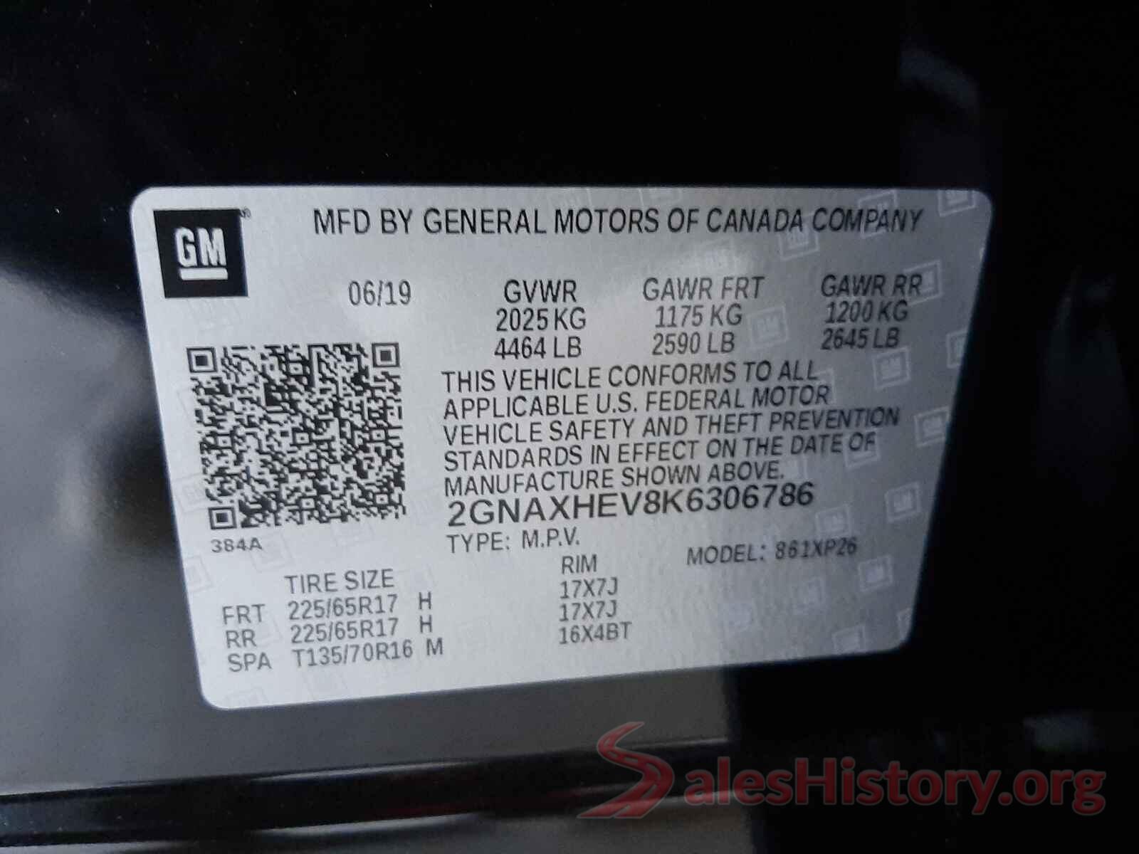 2GNAXHEV8K6306786 2019 CHEVROLET EQUINOX