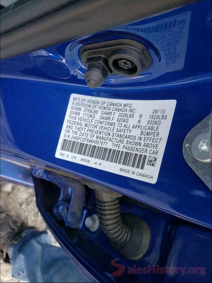 2HGFC2F69KH587677 2019 HONDA CIVIC