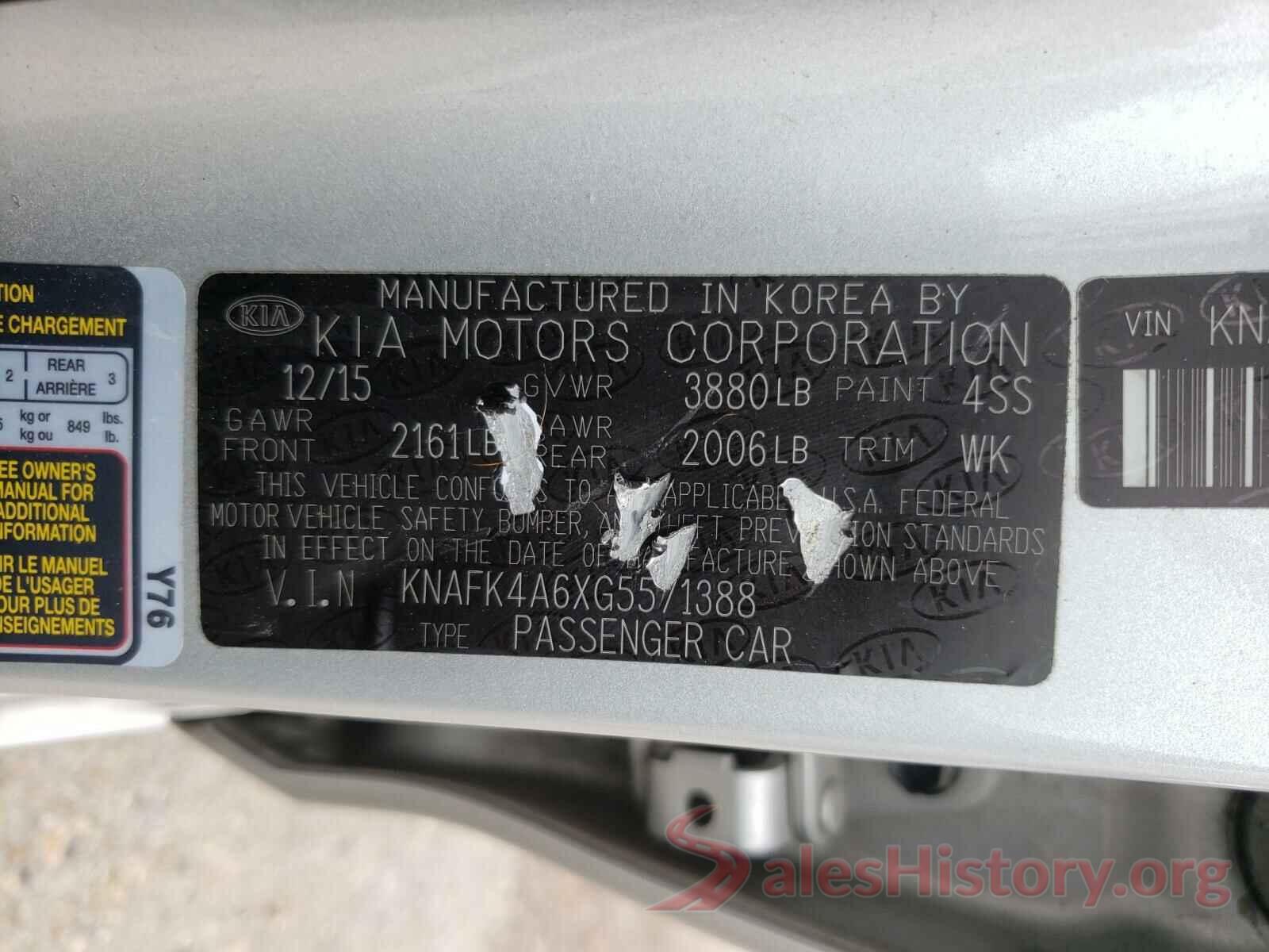 KNAFK4A6XG5571388 2016 KIA FORTE