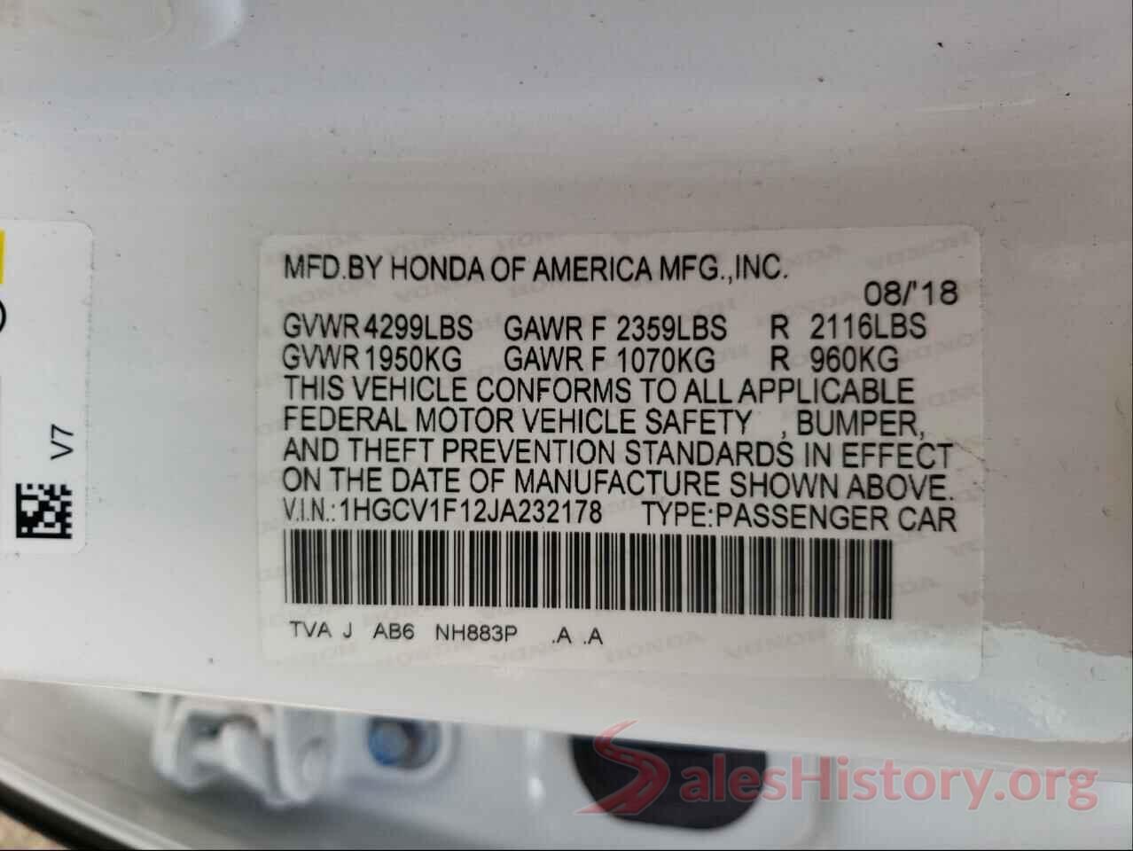 1HGCV1F12JA232178 2018 HONDA ACCORD