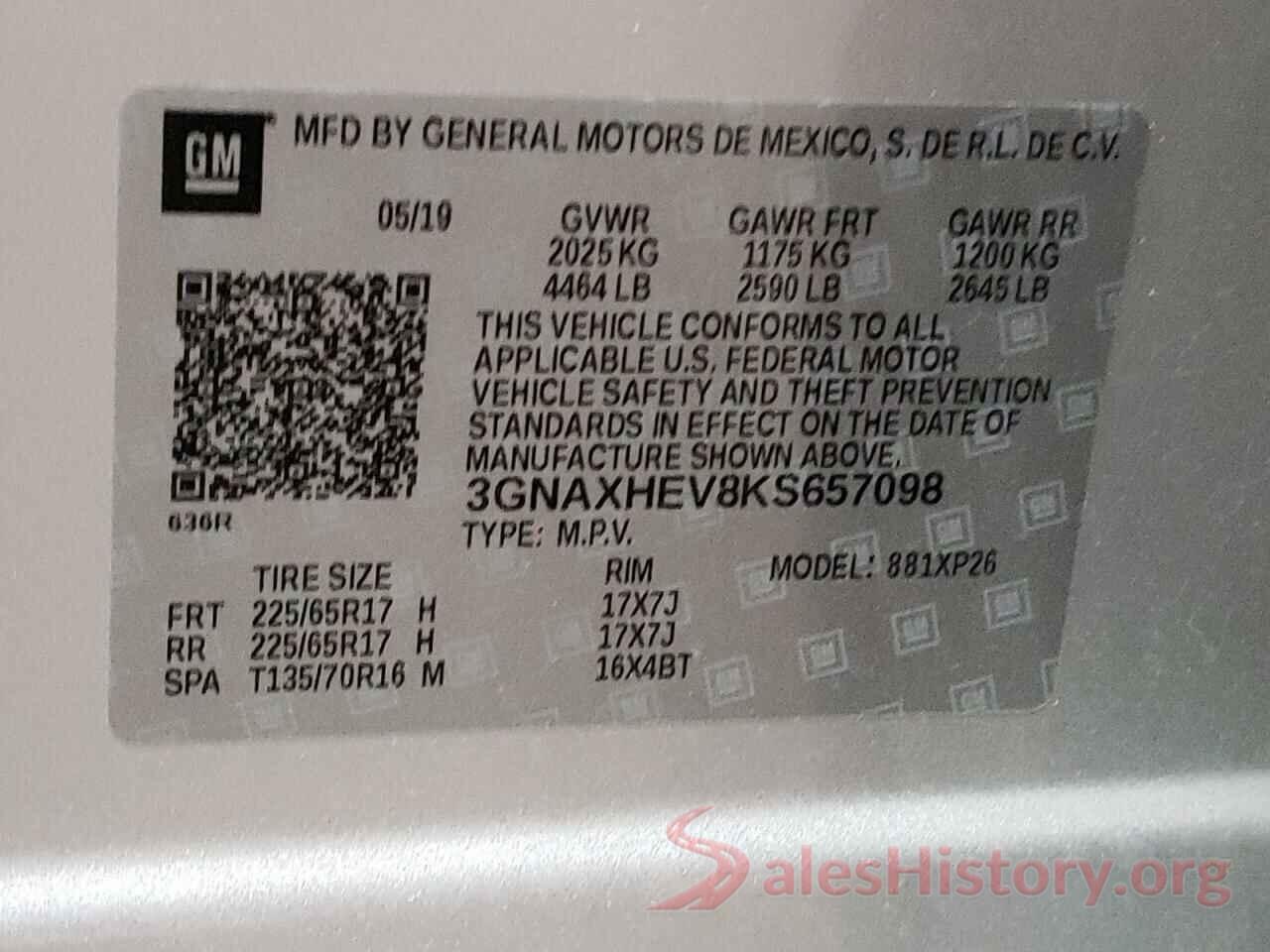 3GNAXHEV8KS657098 2019 CHEVROLET EQUINOX