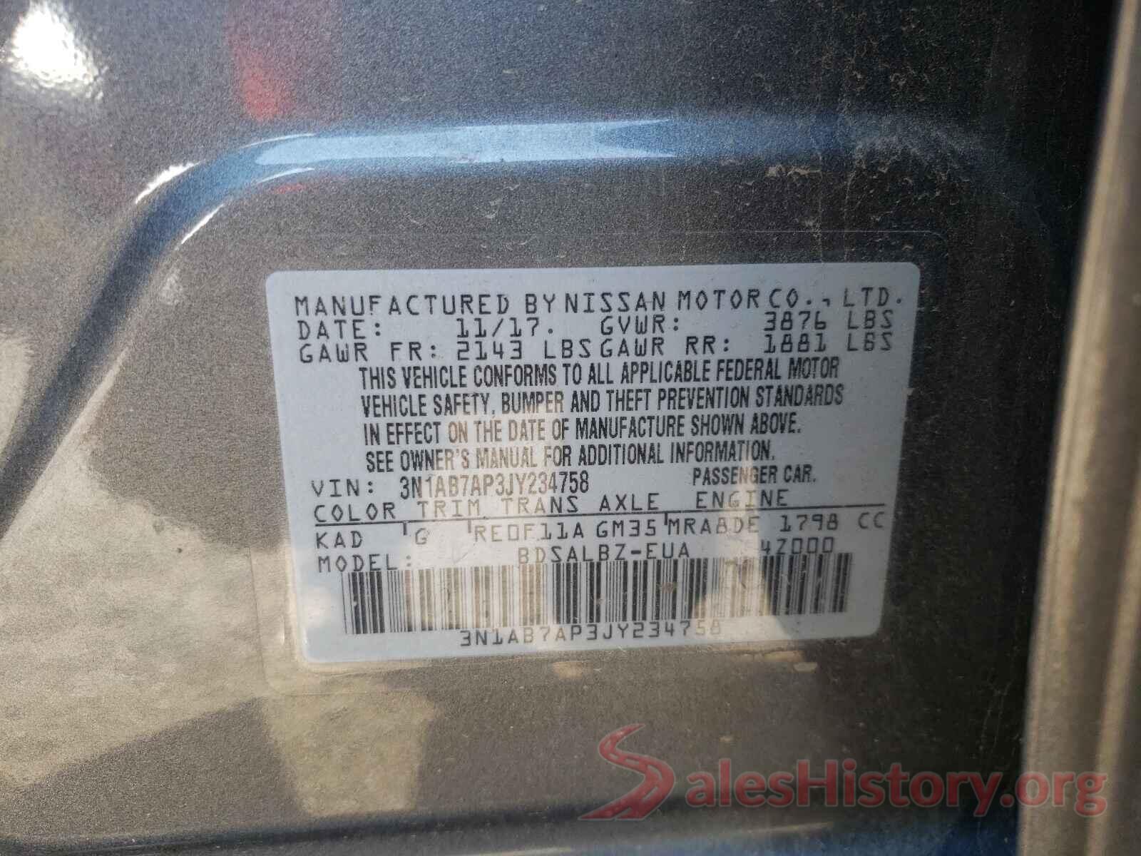 3N1AB7AP3JY234758 2018 NISSAN SENTRA