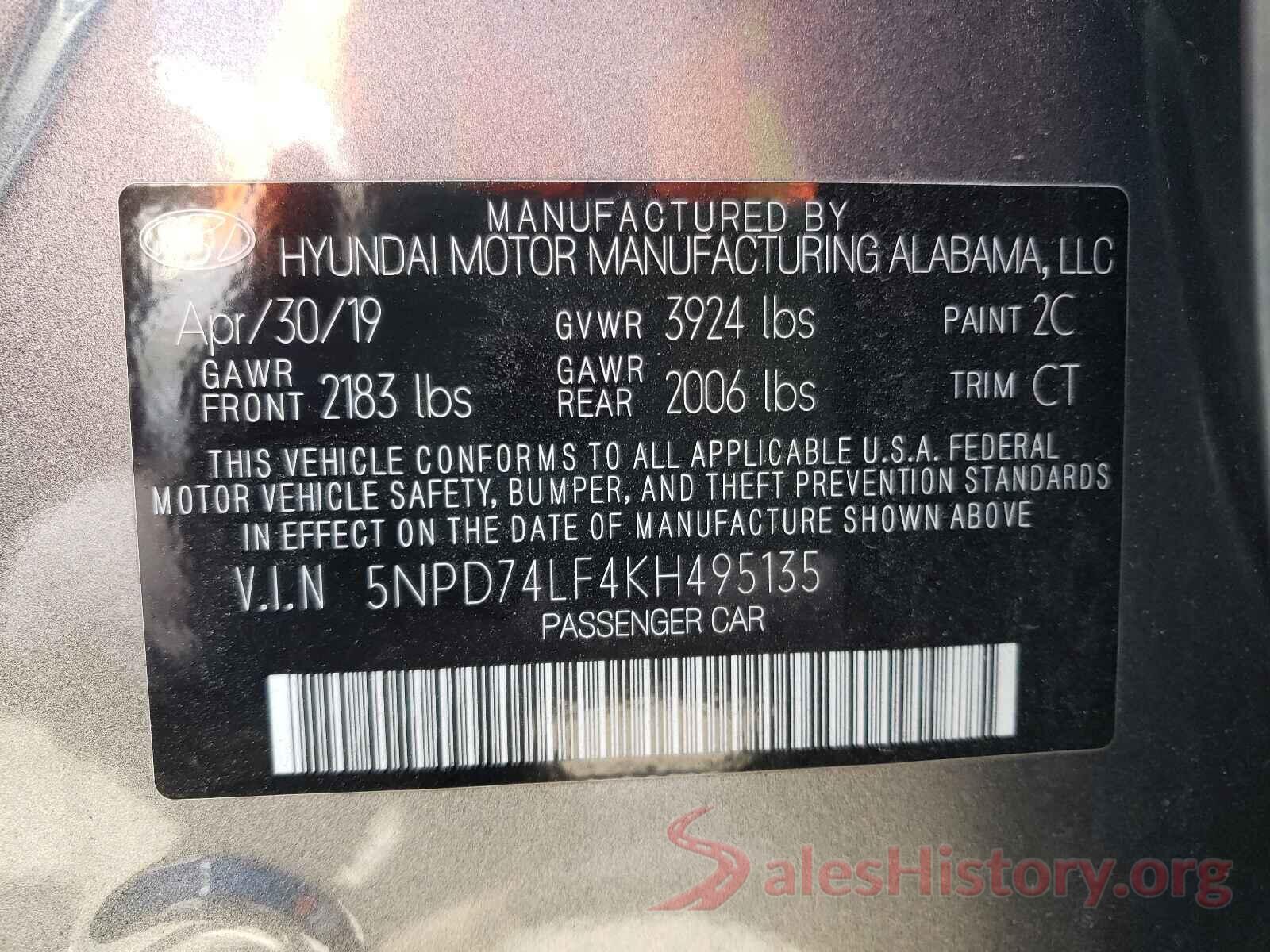 5NPD74LF4KH495135 2019 HYUNDAI ELANTRA