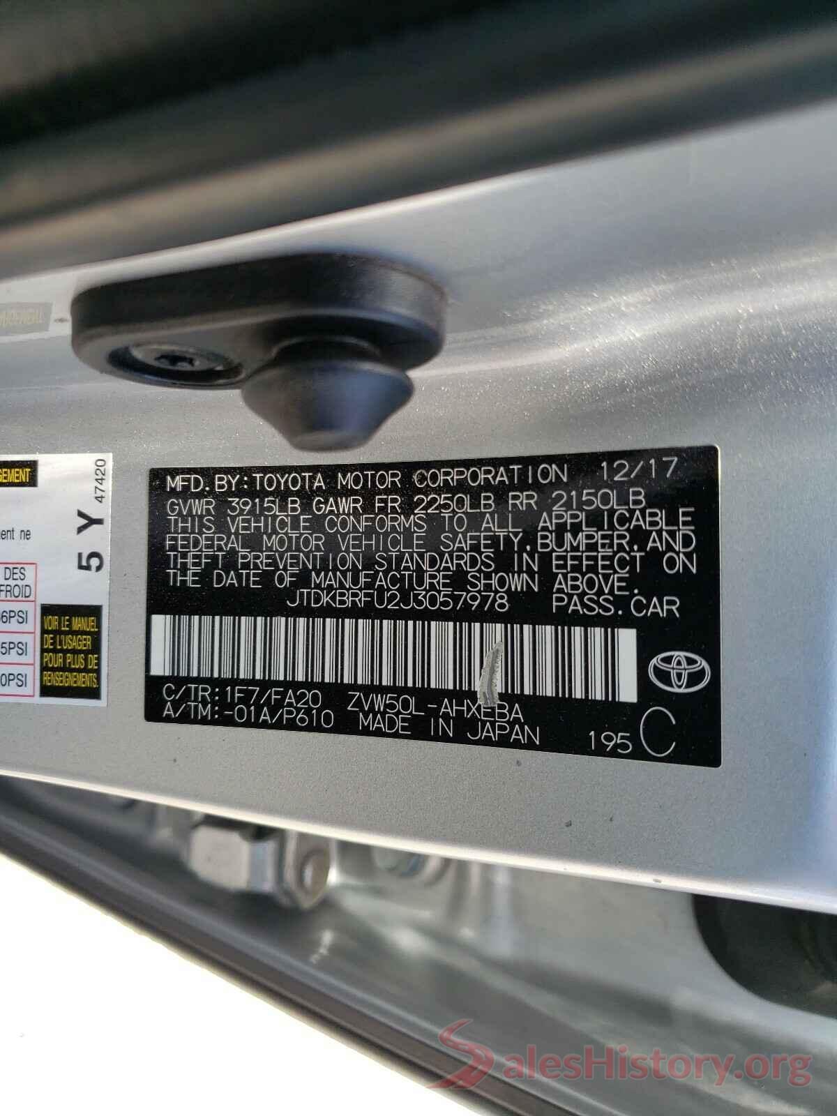 JTDKBRFU2J3057978 2018 TOYOTA PRIUS