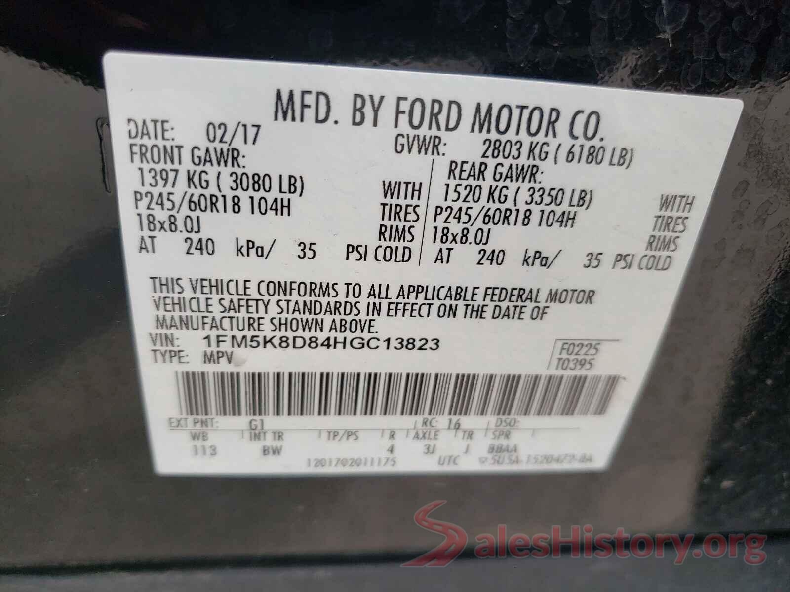 1FM5K8D84HGC13823 2017 FORD EXPLORER