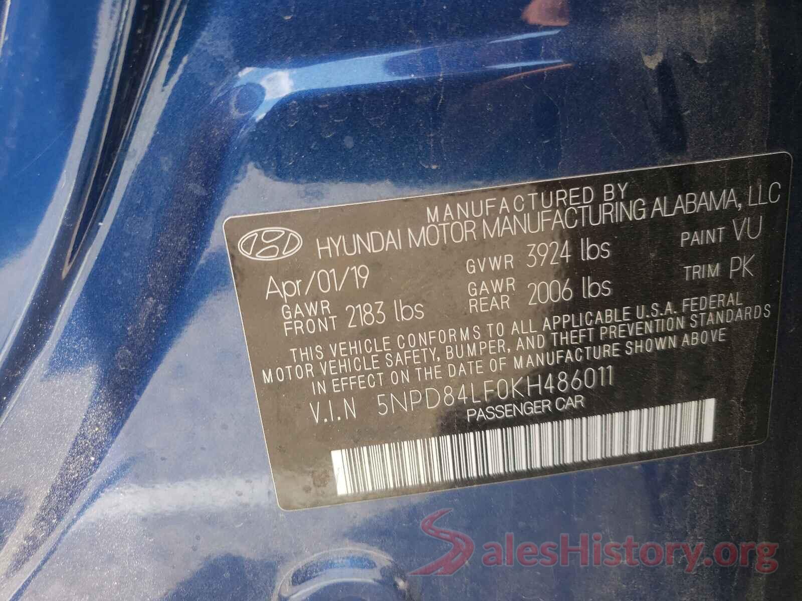 5NPD84LF0KH486011 2019 HYUNDAI ELANTRA