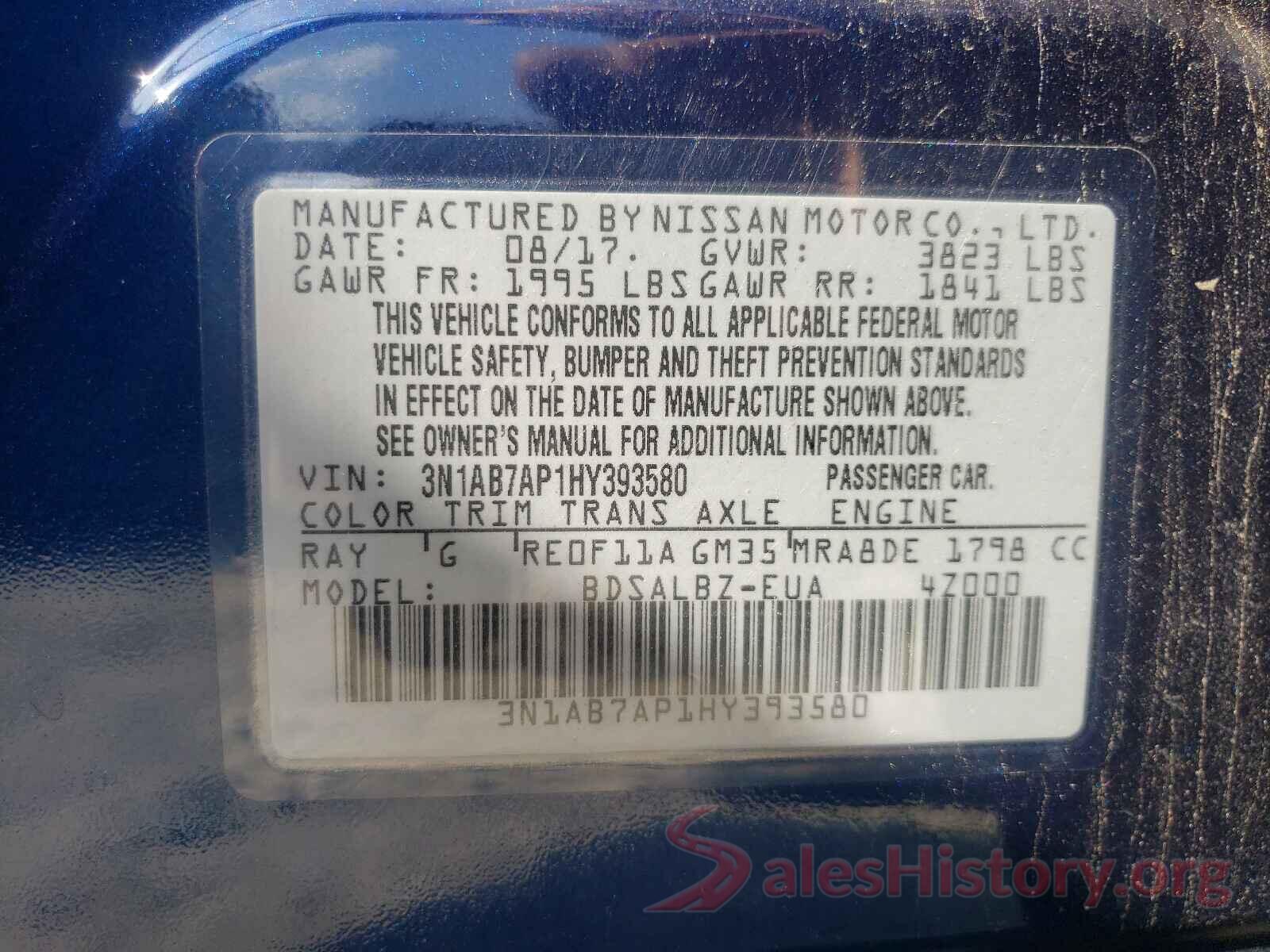 3N1AB7AP1HY393580 2017 NISSAN SENTRA