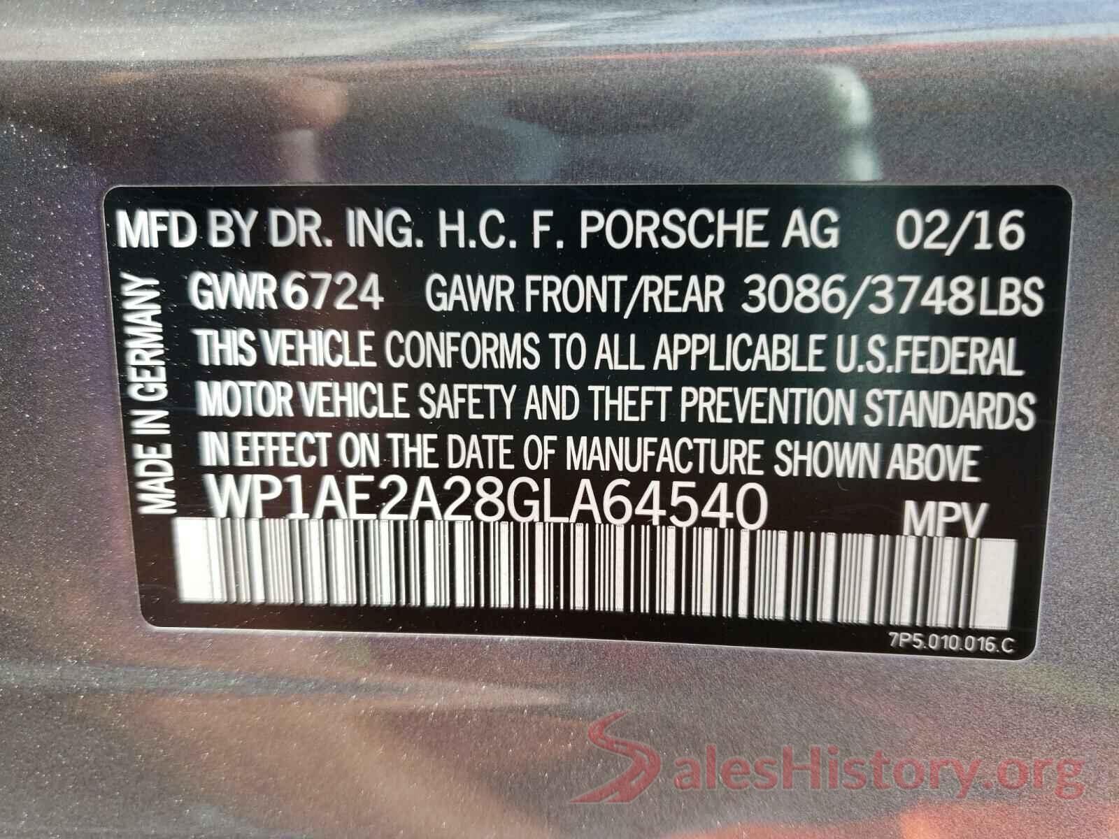 WP1AE2A28GLA64540 2016 PORSCHE CAYENNE