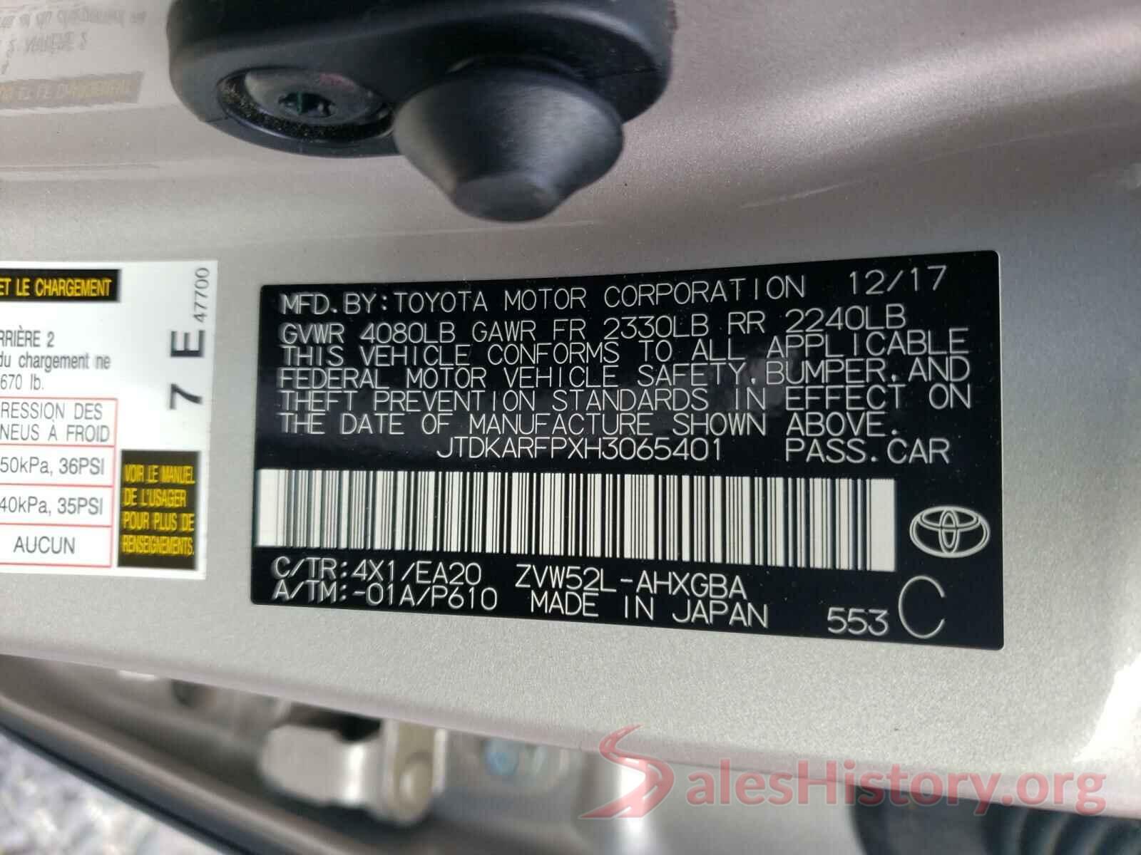 JTDKARFPXH3065401 2017 TOYOTA PRIUS