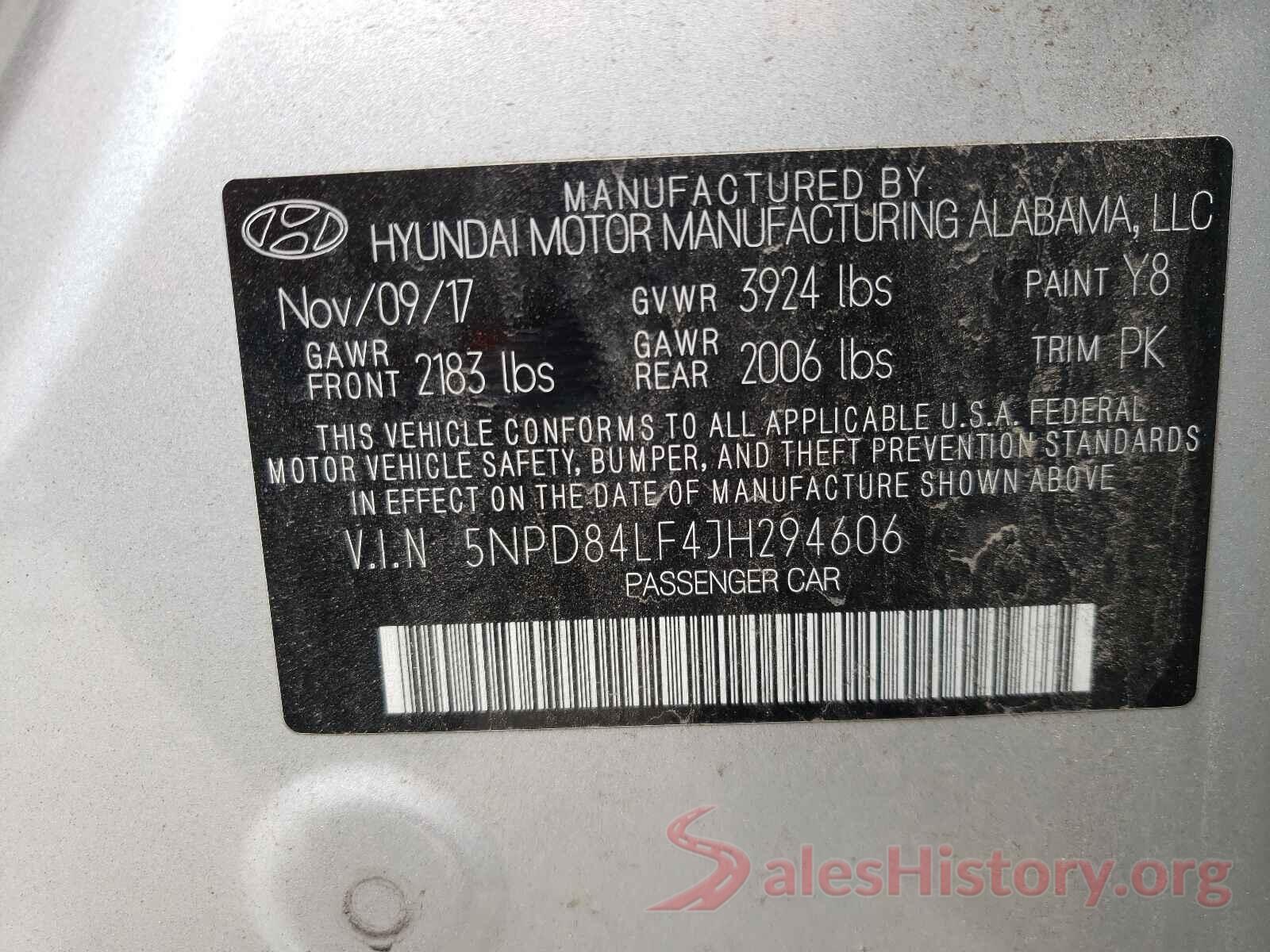 5NPD84LF4JH294606 2018 HYUNDAI ELANTRA