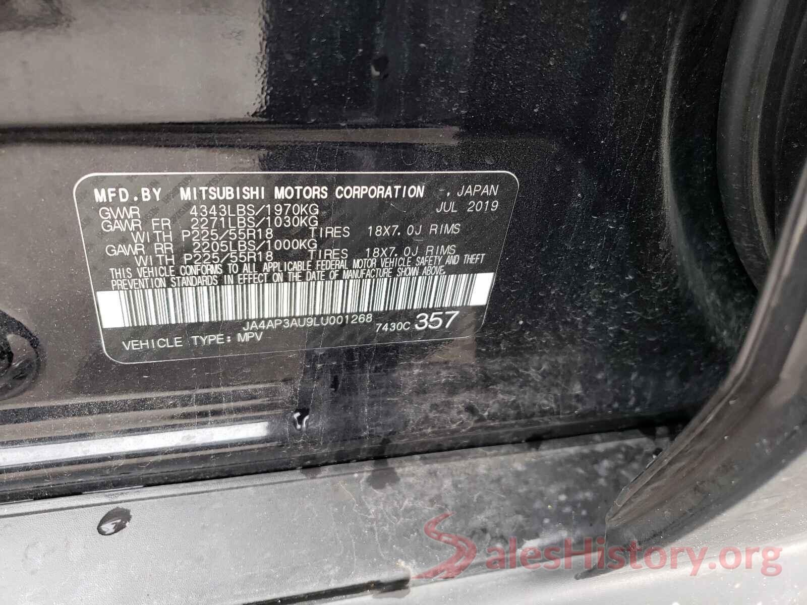 JA4AP3AU9LU001268 2020 MITSUBISHI OUTLANDER