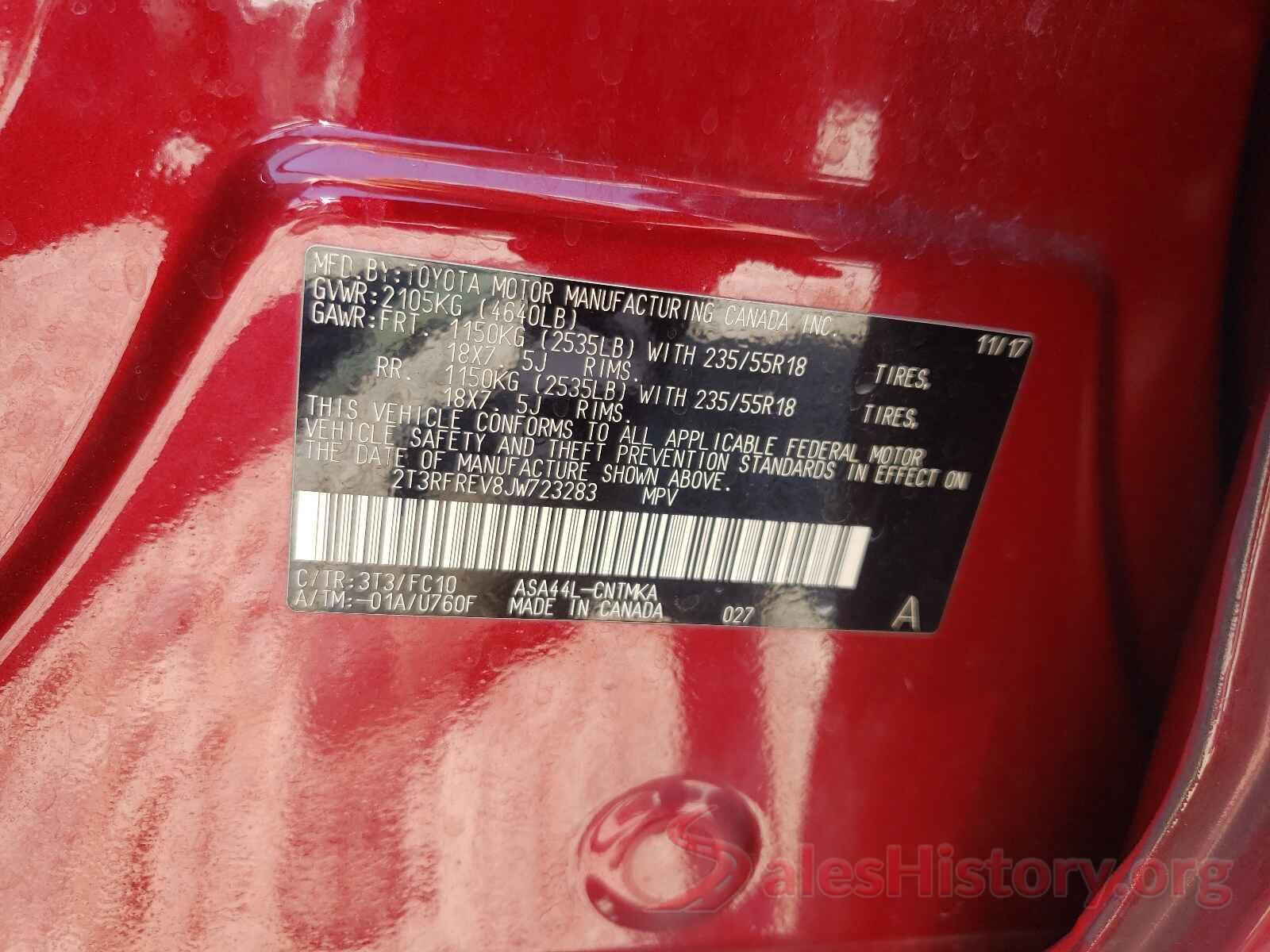 2T3RFREV8JW723283 2018 TOYOTA RAV4