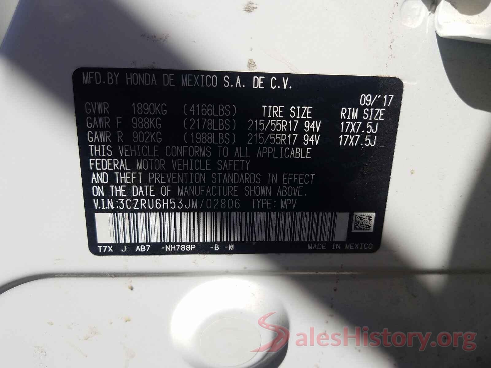 3CZRU6H53JM702806 2018 HONDA HR-V