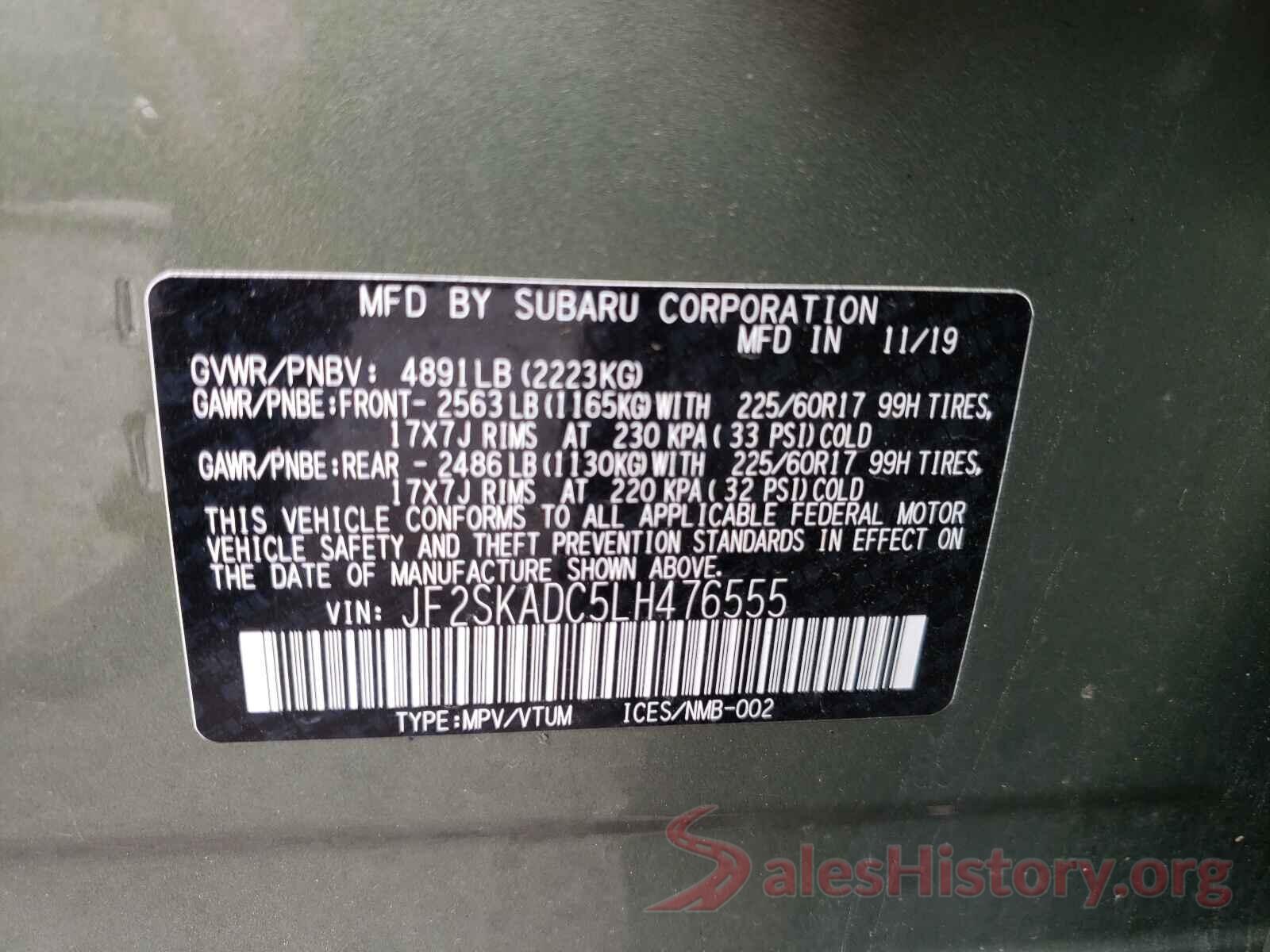 JF2SKADC5LH476555 2020 SUBARU FORESTER