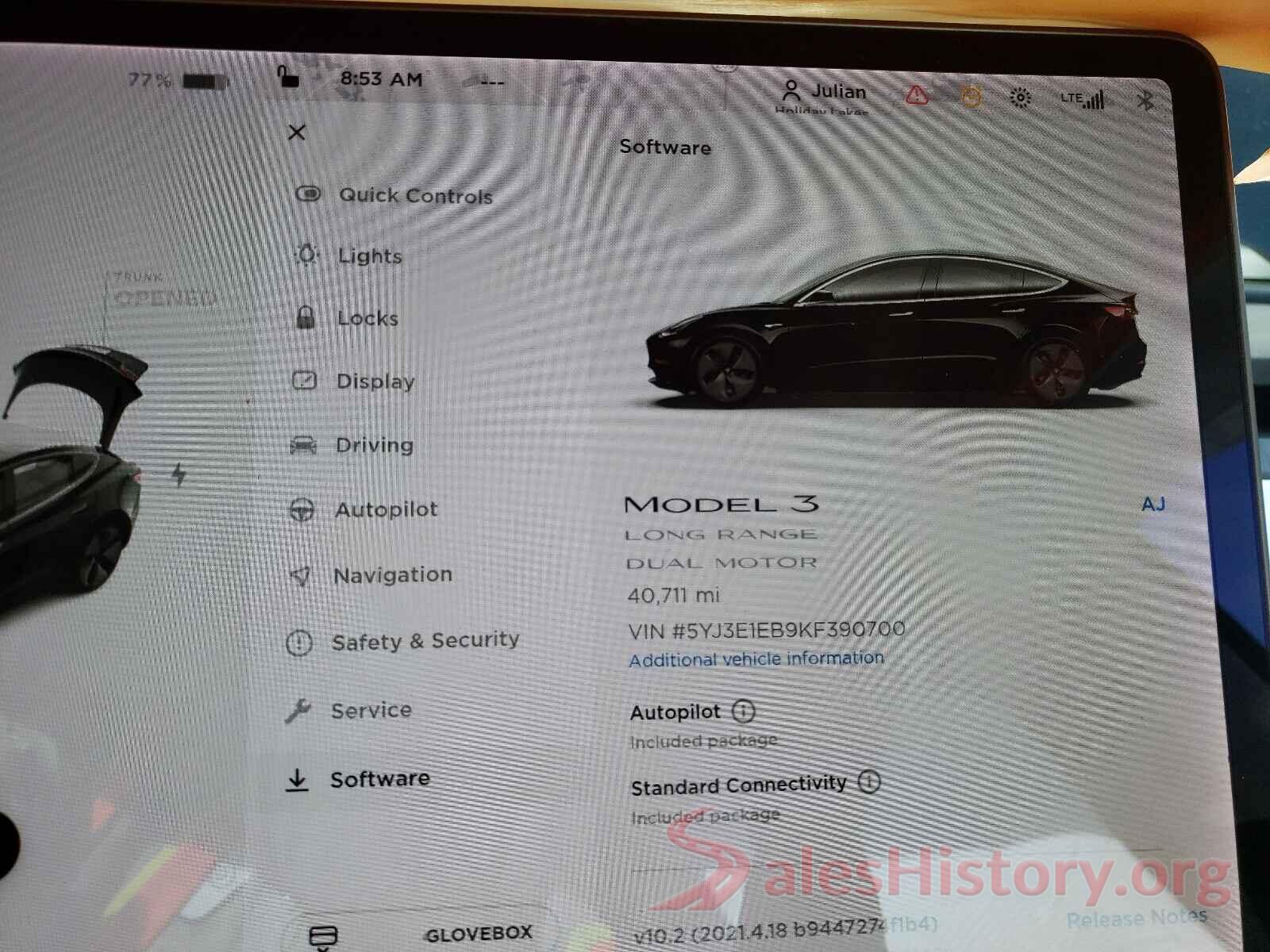 5YJ3E1EB9KF390700 2019 TESLA MODEL 3