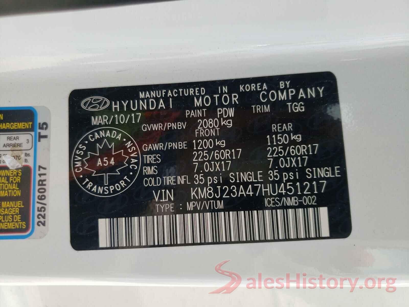 KM8J23A47HU451217 2017 HYUNDAI TUCSON