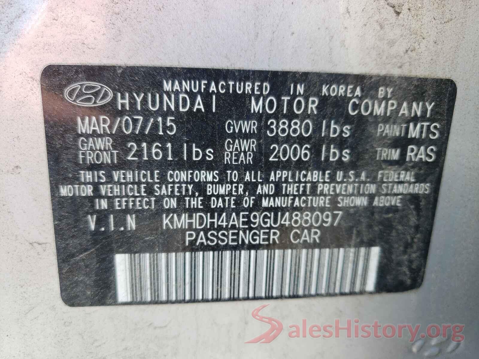 KMHDH4AE9GU488097 2016 HYUNDAI ELANTRA