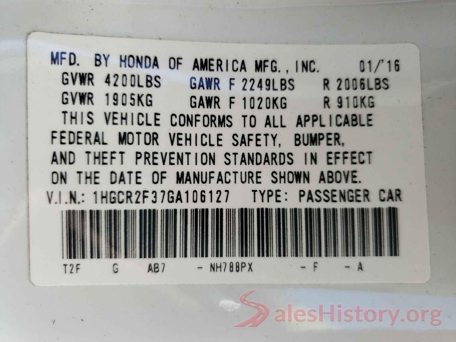 1HGCR2F37GA106127 2016 HONDA ACCORD