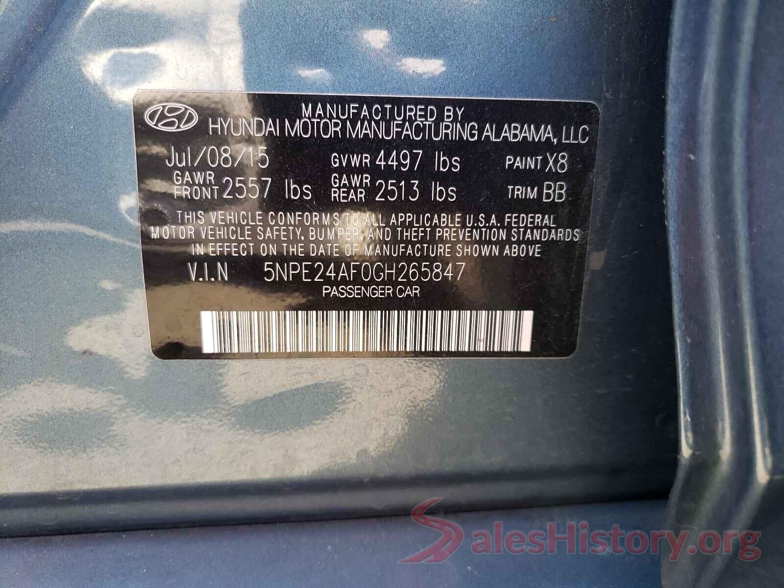 5NPE24AF0GH265847 2016 HYUNDAI SONATA