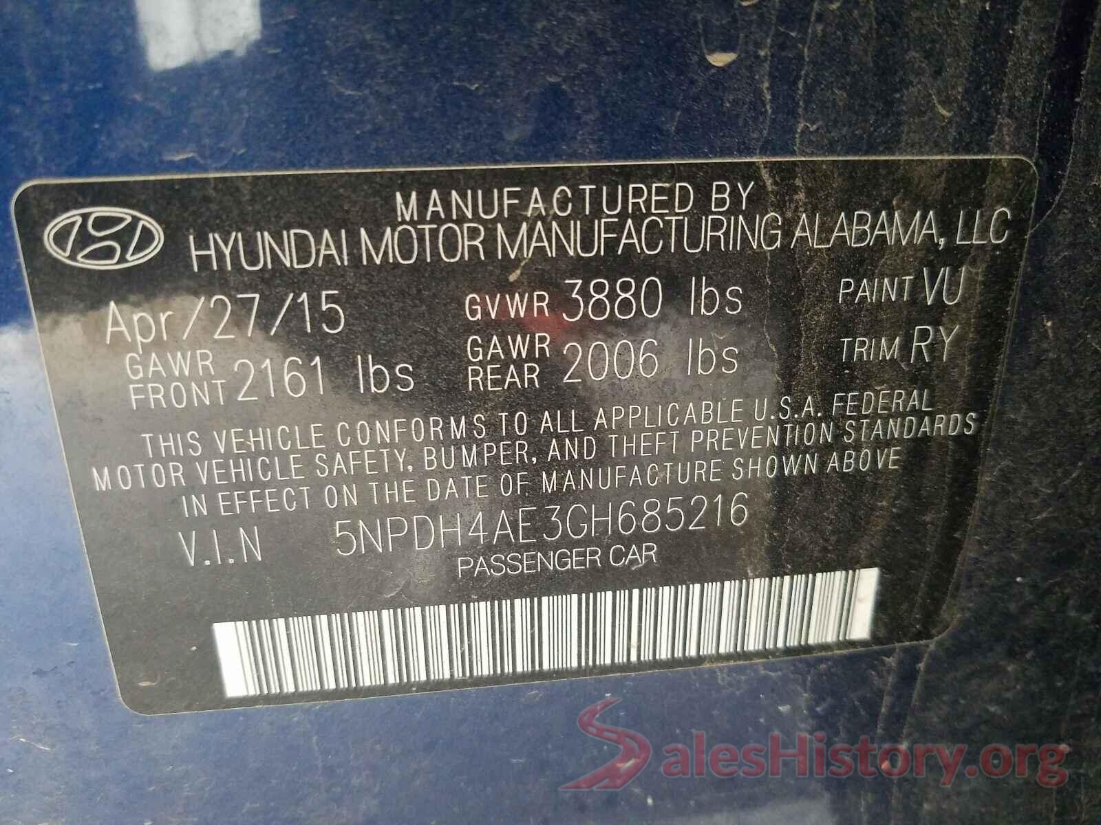 5NPDH4AE3GH685216 2016 HYUNDAI ELANTRA