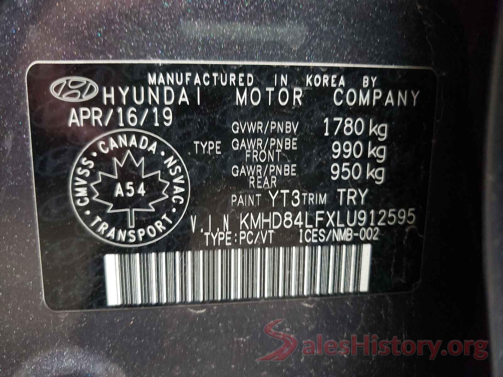 KMHD84LFXLU912595 2020 HYUNDAI ELANTRA