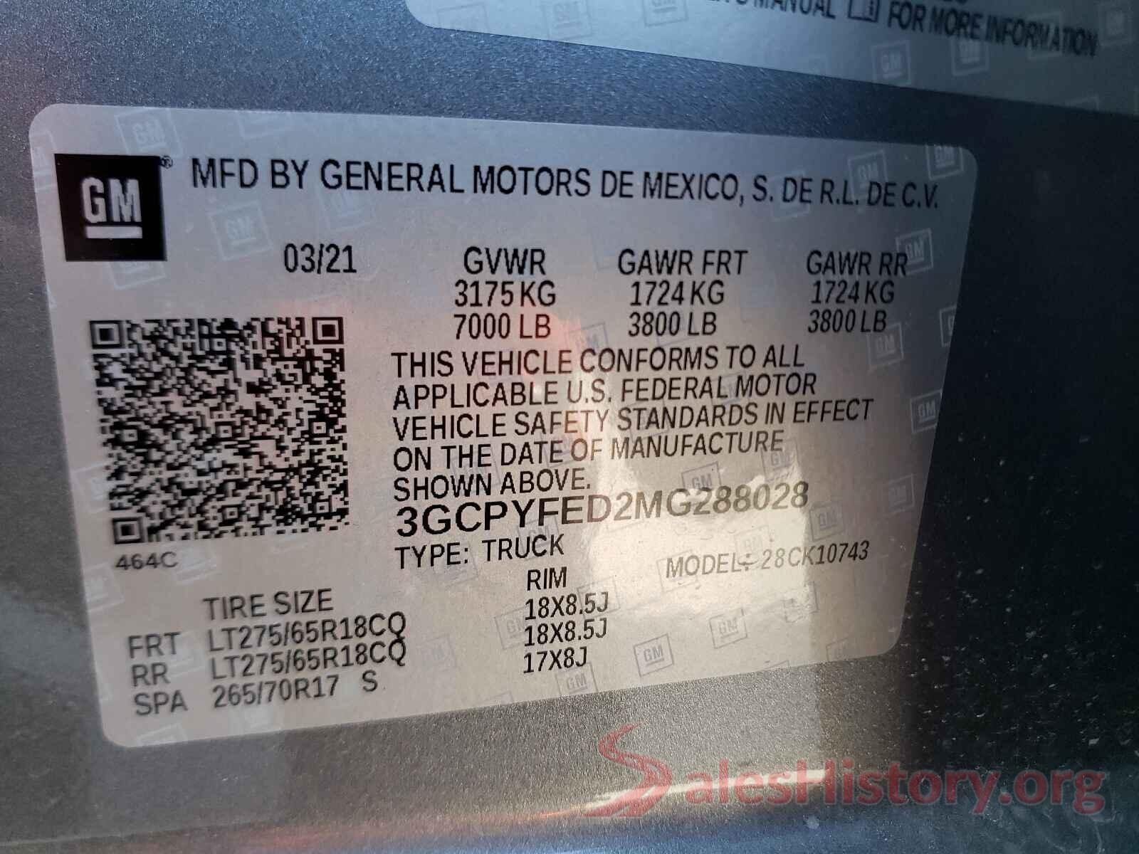 3GCPYFED2MG288028 2021 CHEVROLET SILVERADO