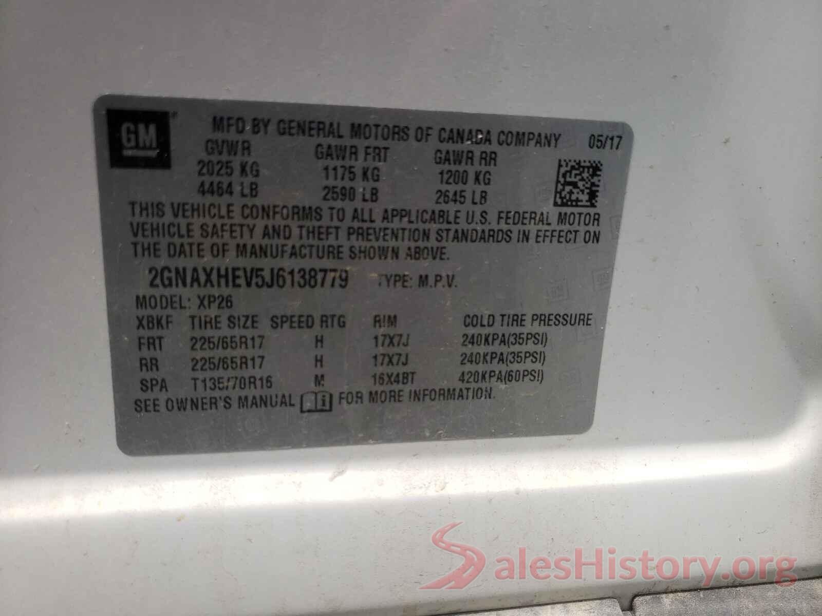 2GNAXHEV5J6138779 2018 CHEVROLET EQUINOX