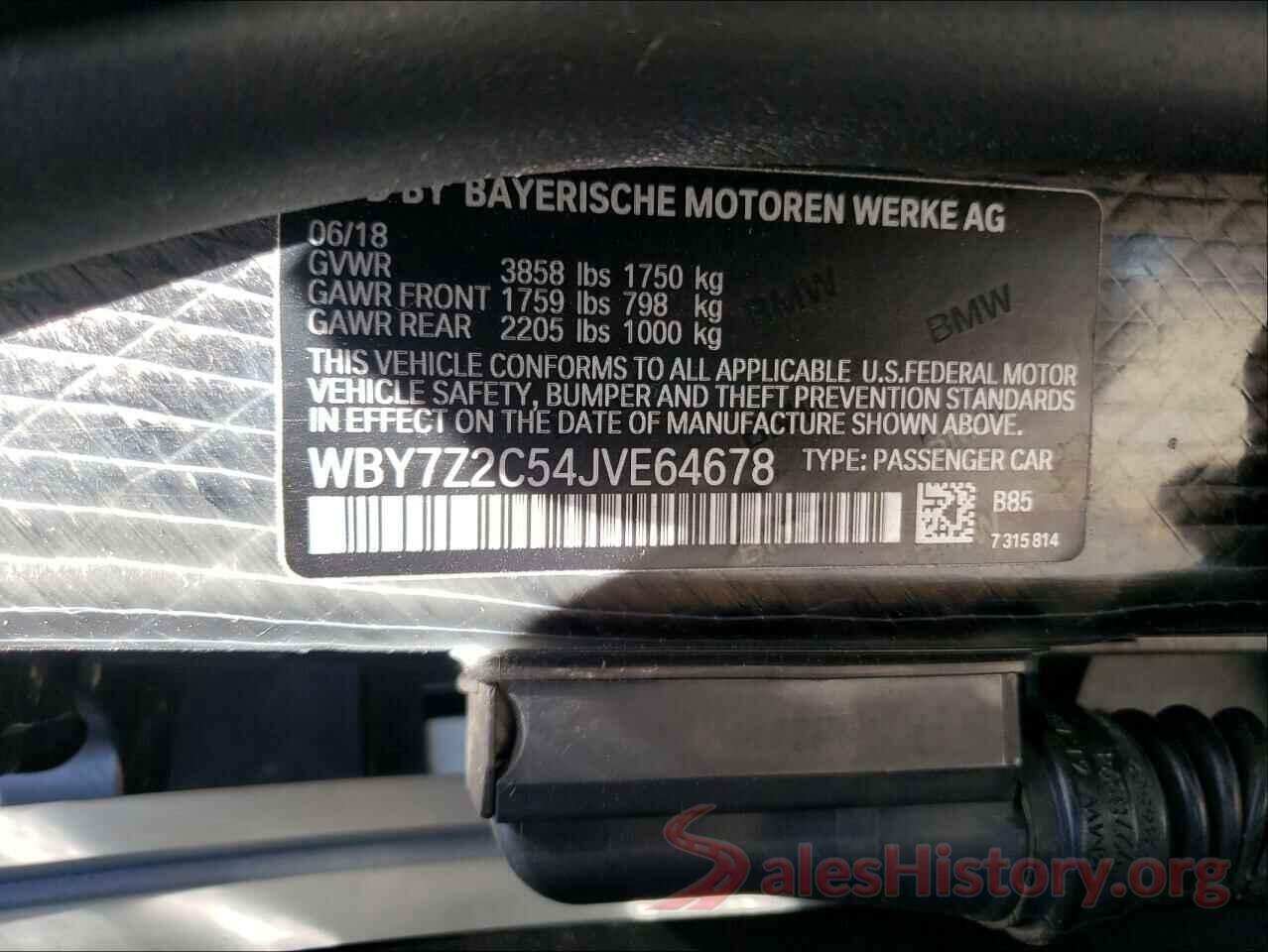 WBY7Z2C54JVE64678 2018 BMW I SERIES