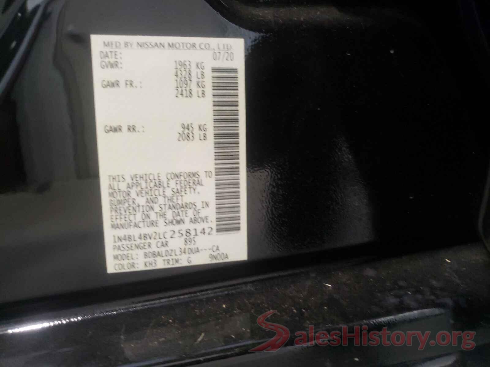 1N4BL4BV2LC258142 2020 NISSAN ALTIMA