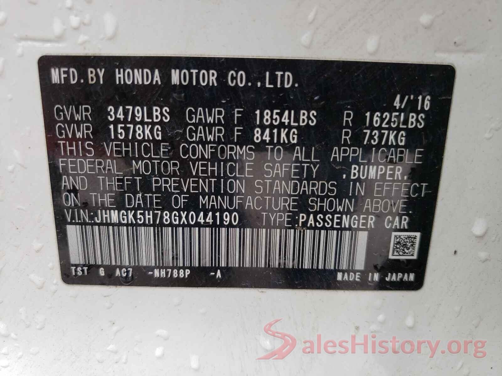 JHMGK5H78GX044190 2016 HONDA FIT