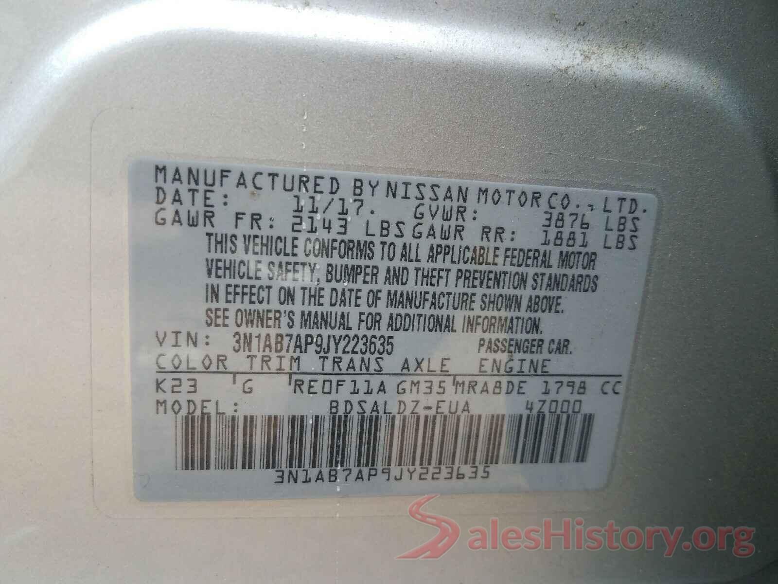 3N1AB7AP9JY223635 2018 NISSAN SENTRA