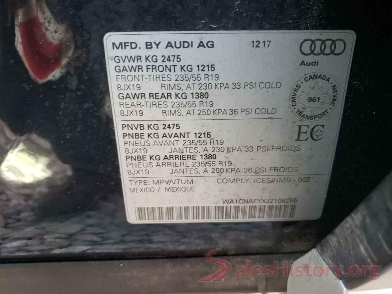 WA1CNAFYXJ2108255 2018 AUDI Q5