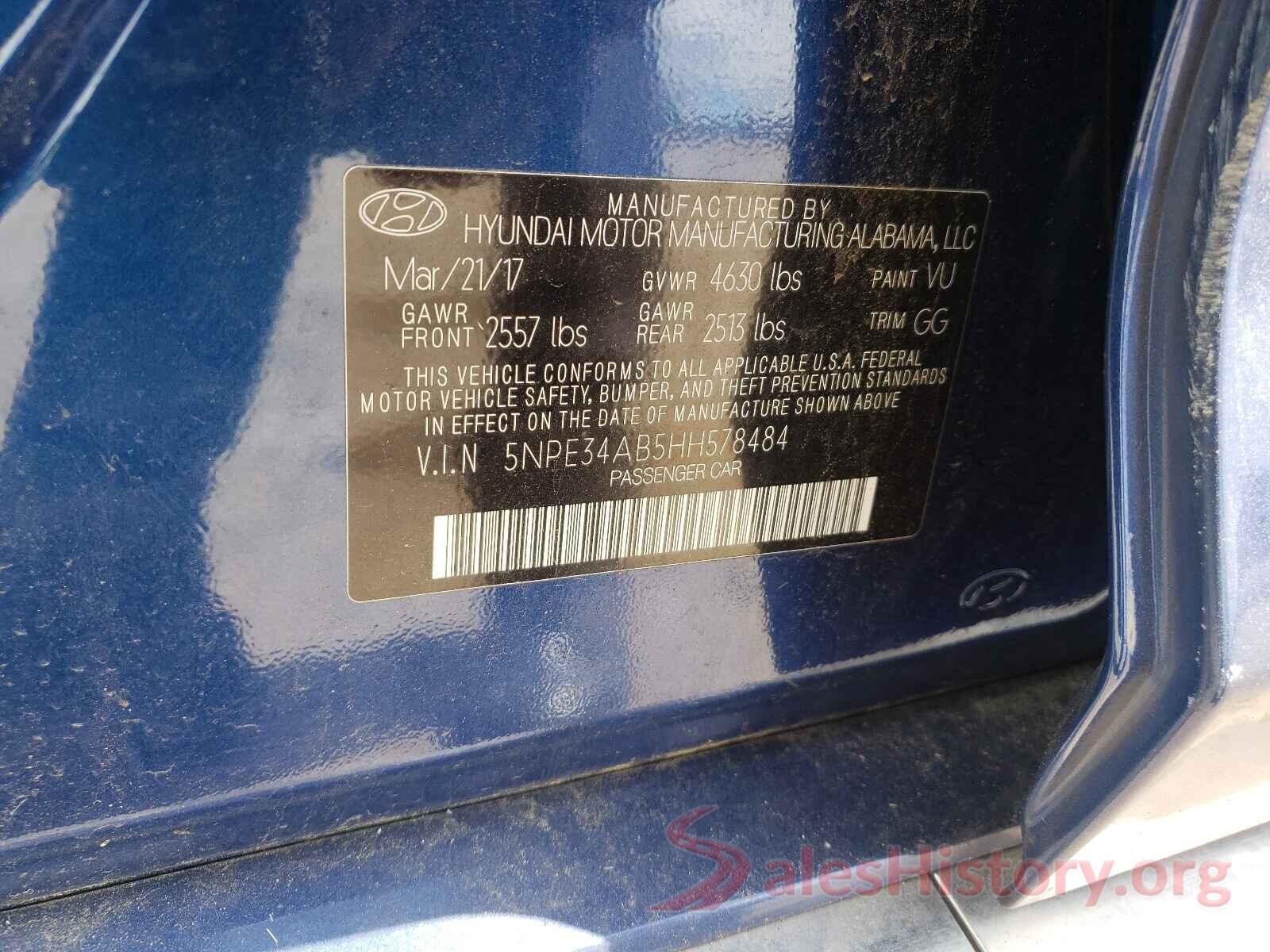 5NPE34AB5HH578484 2017 HYUNDAI SONATA