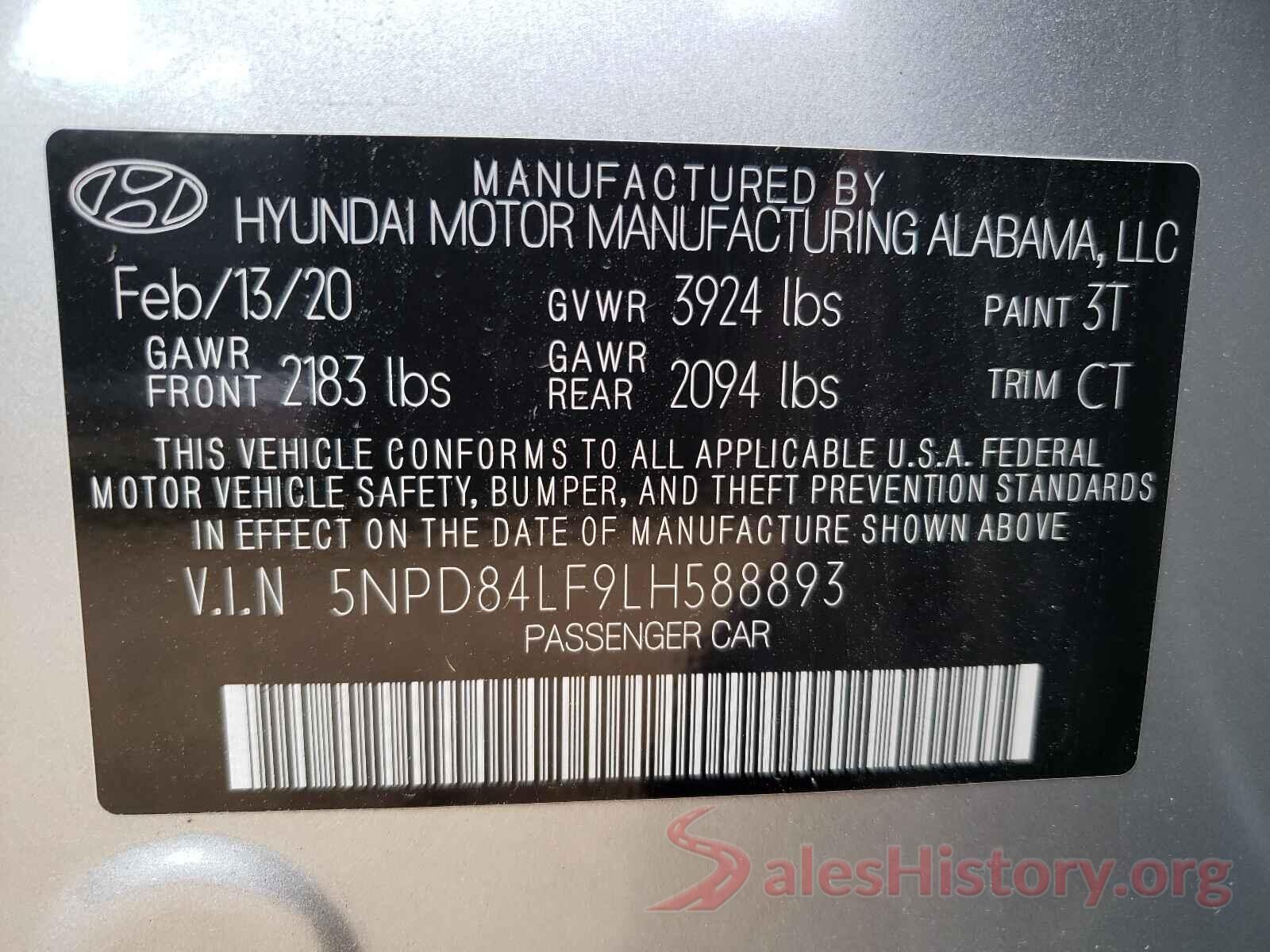 5NPD84LF9LH588893 2020 HYUNDAI ELANTRA