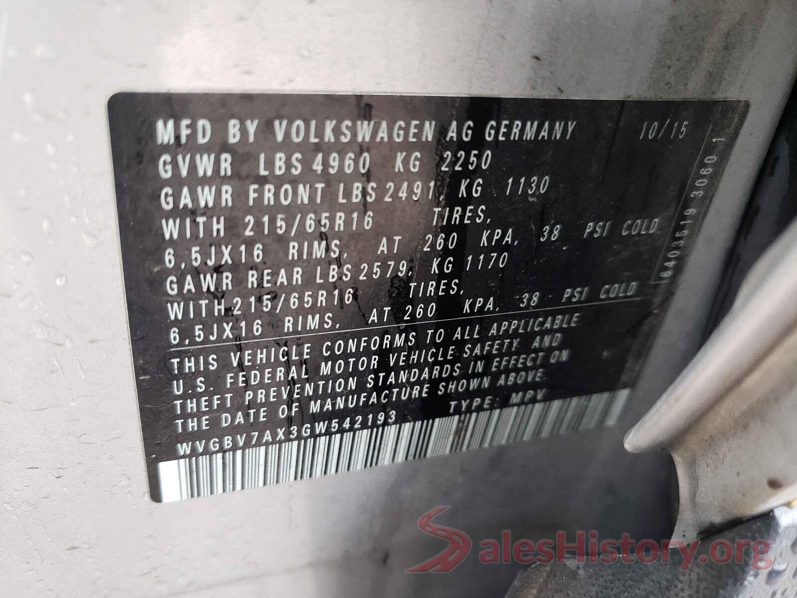 WVGBV7AX3GW542193 2016 VOLKSWAGEN TIGUAN