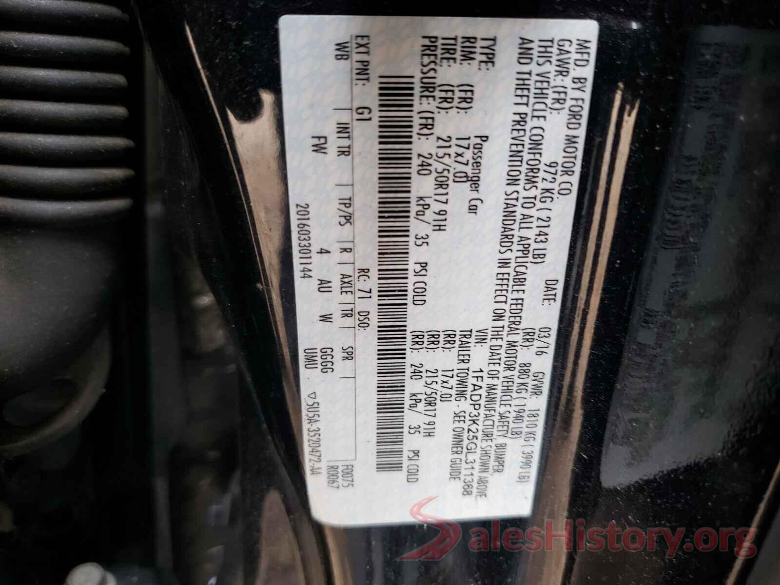 1FADP3K25GL311368 2016 FORD FOCUS