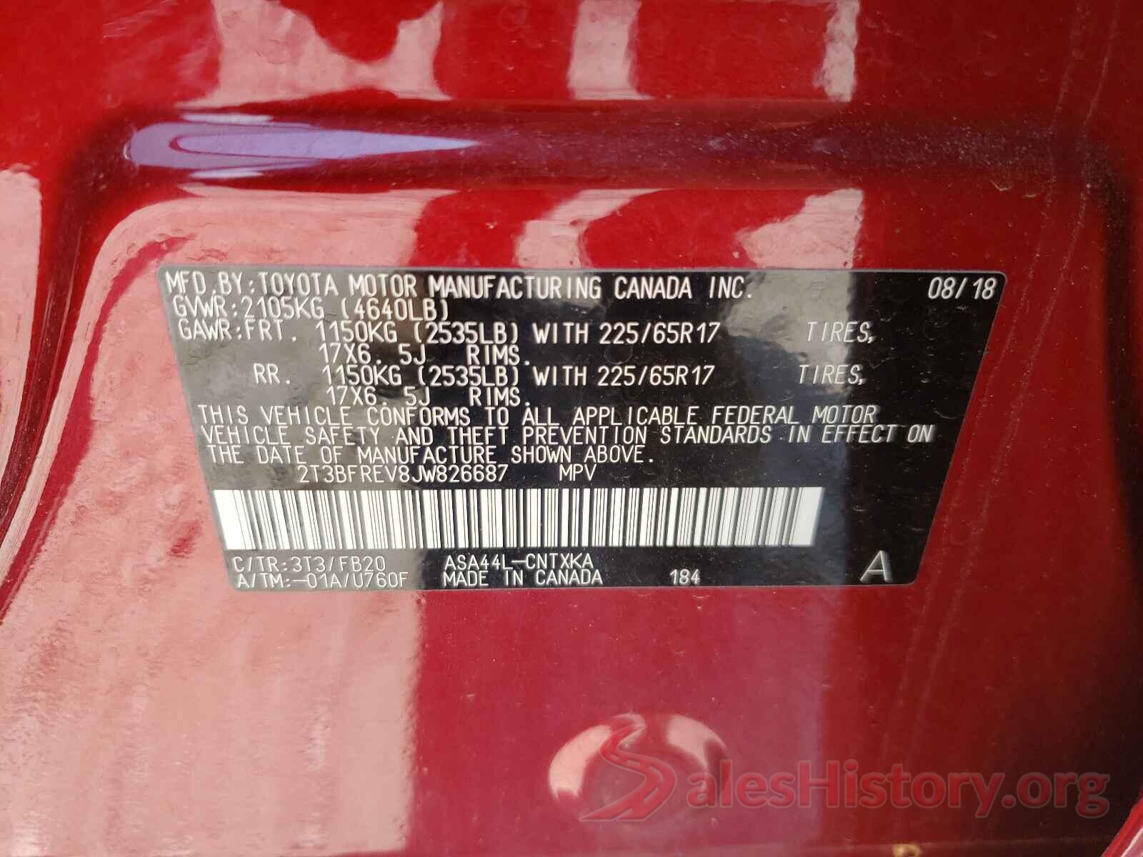 2T3BFREV8JW826687 2018 TOYOTA RAV4