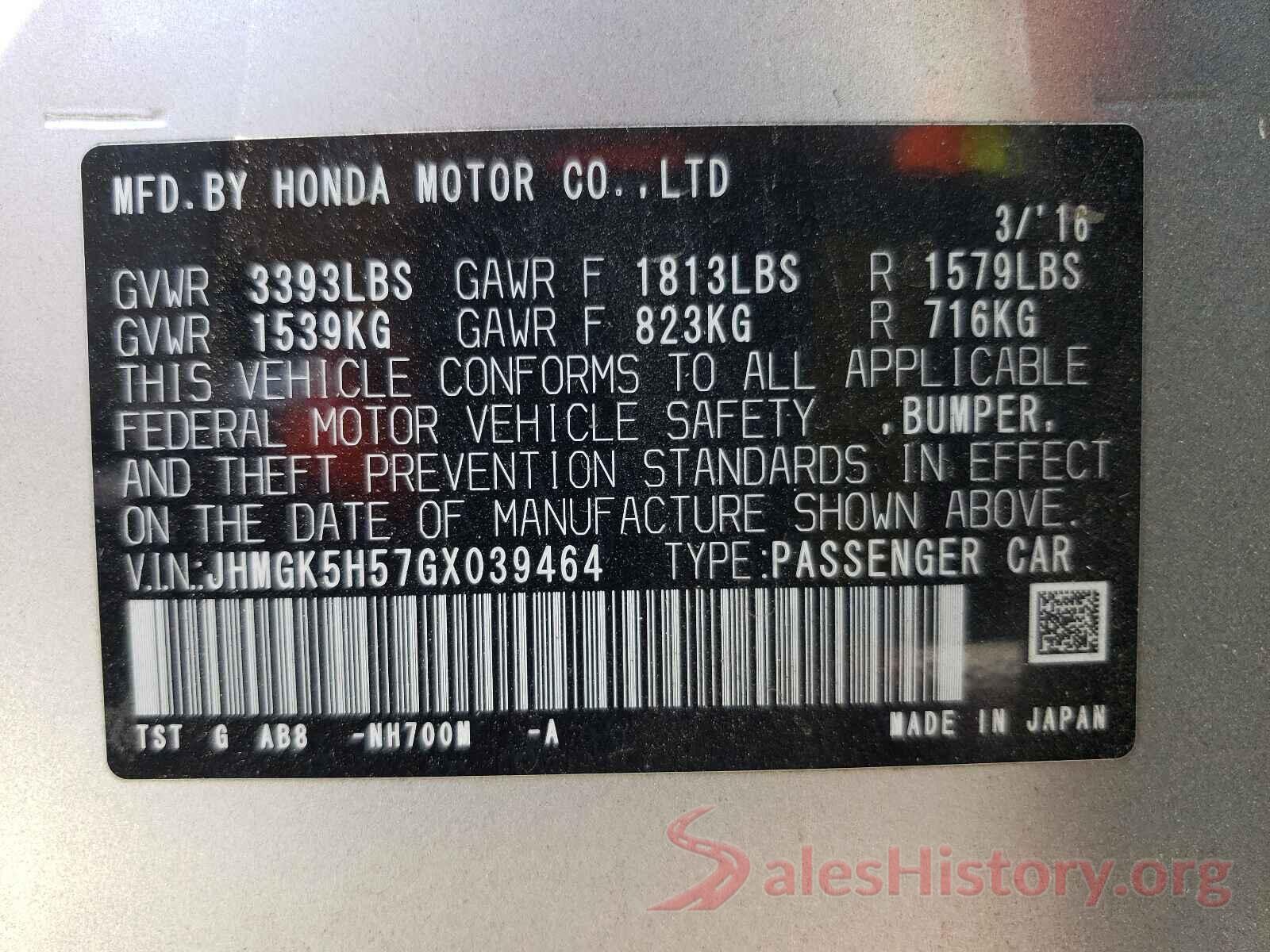 JHMGK5H57GX039464 2016 HONDA FIT