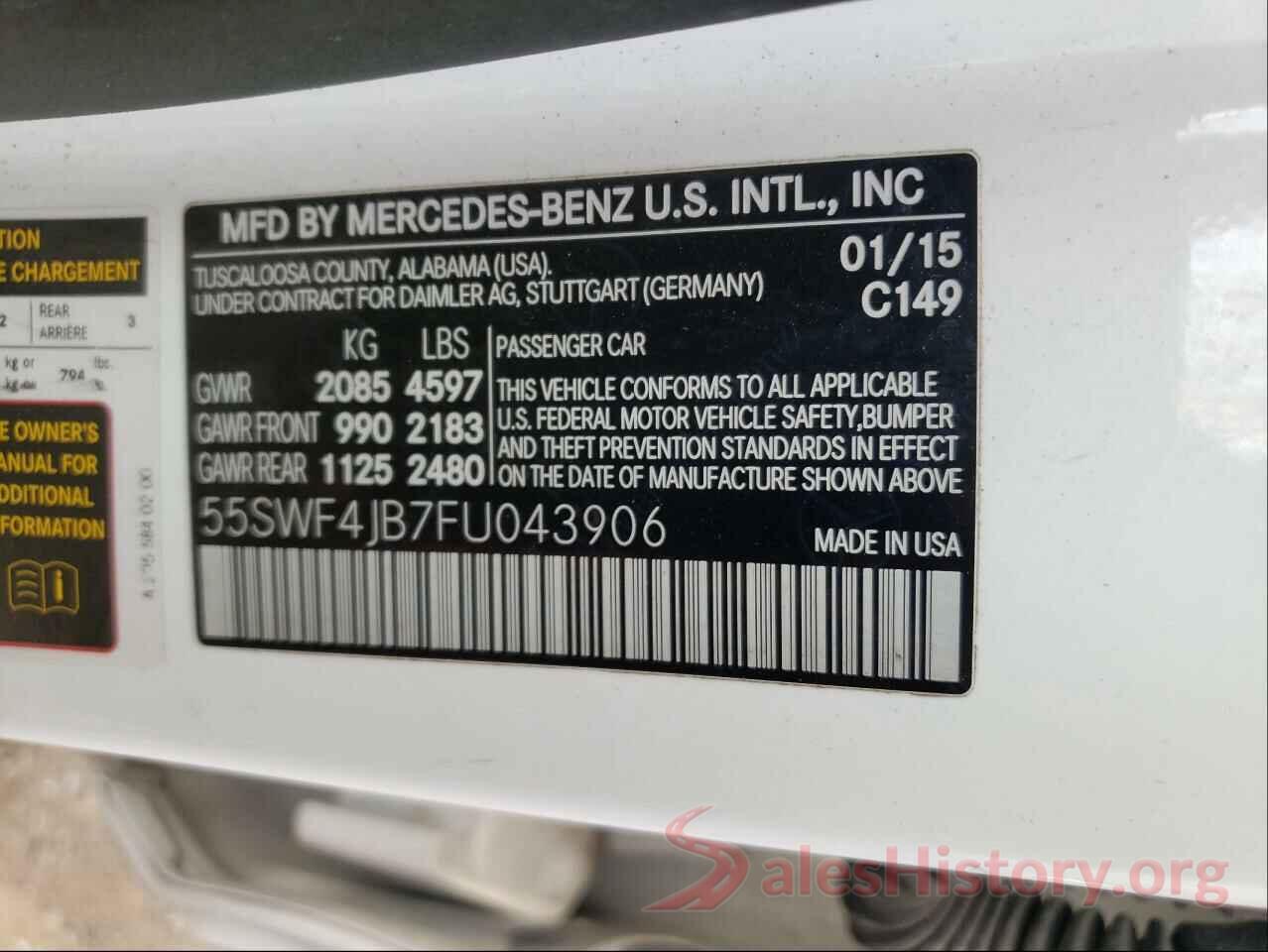 55SWF4JB7FU043906 2015 MERCEDES-BENZ C CLASS