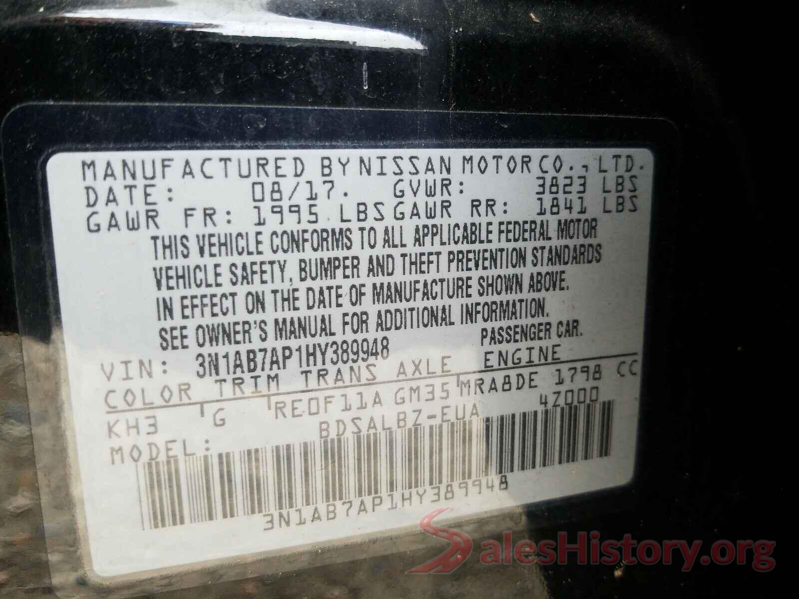 3N1AB7AP1HY389948 2017 NISSAN SENTRA