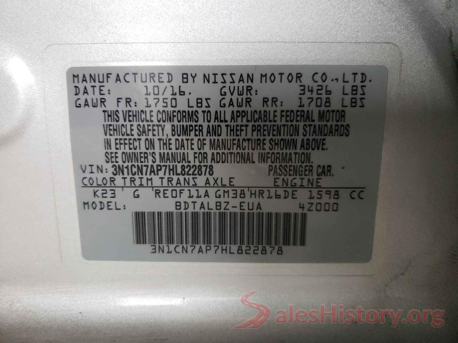 3N1CN7AP7HL822878 2017 NISSAN VERSA