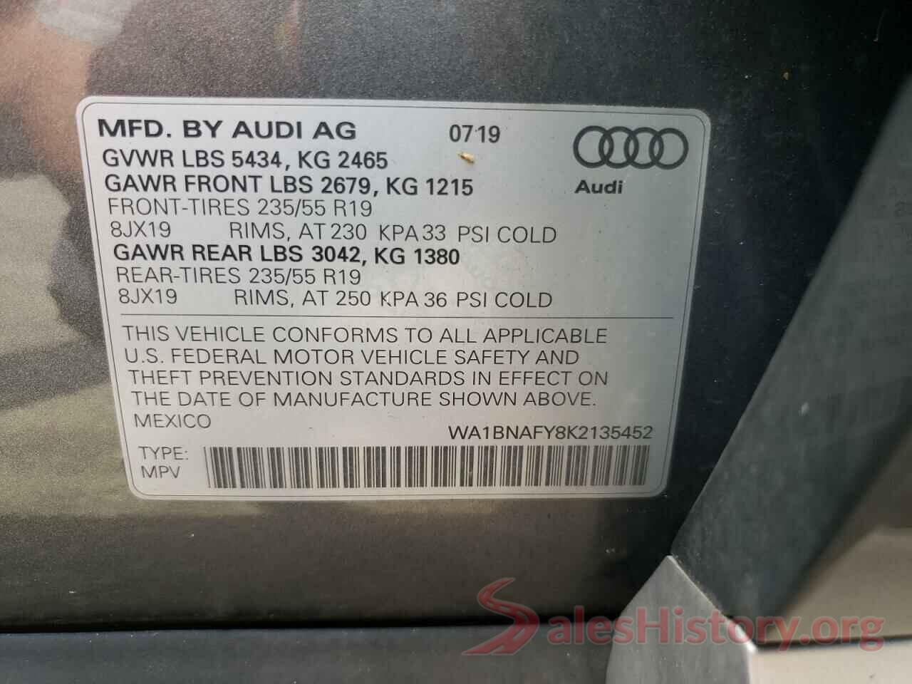 WA1BNAFY8K2135452 2019 AUDI Q5