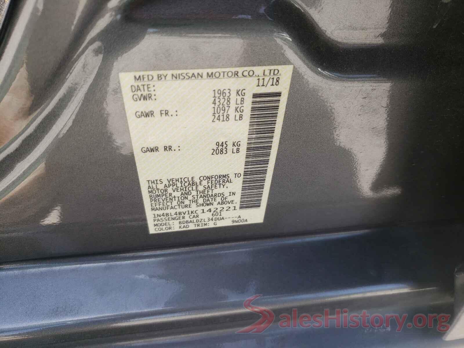 1N4BL4BV1KC142221 2019 NISSAN ALTIMA