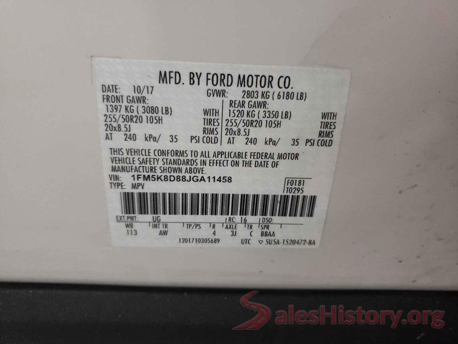 1FM5K8D88JGA11458 2018 FORD EXPLORER